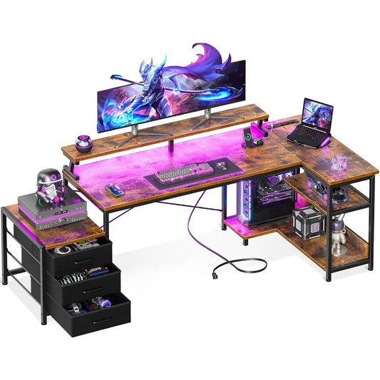L-Shaped Office Desk with Fabric Drawers