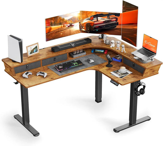 Large Stand Up Desk, 3 Drawers & 2 Cable Management Trays