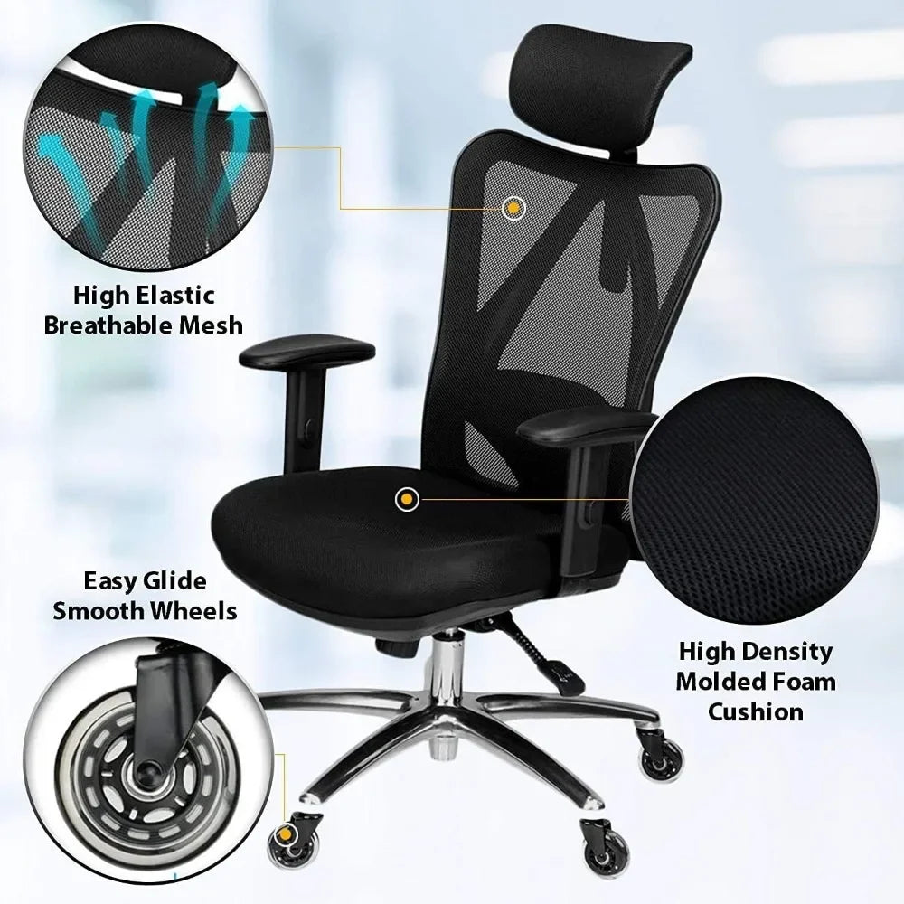 Ergonomic Office Chair Adjustable Desk Chair with Lumbar Support and Rollerblade Wheel