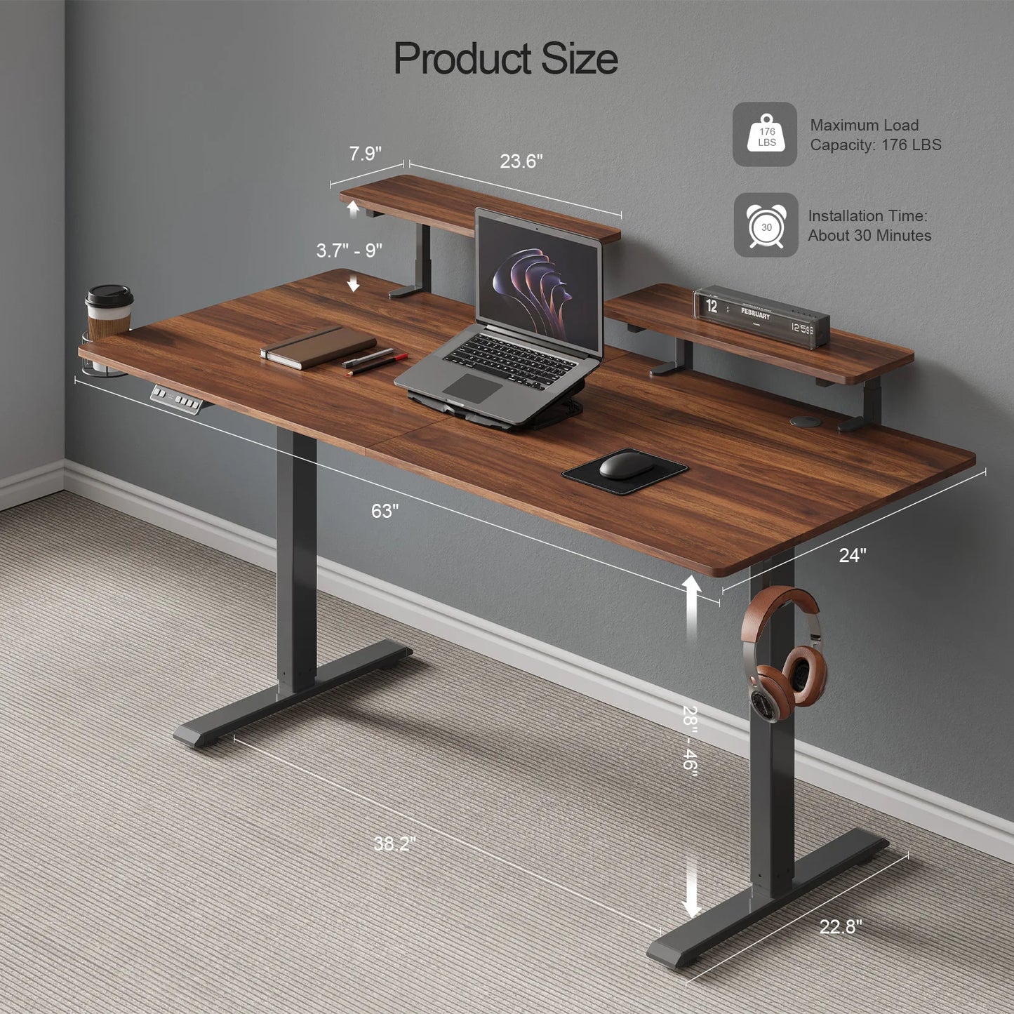 Standing Desk w/ 2 Adjustable Monitor Shelves