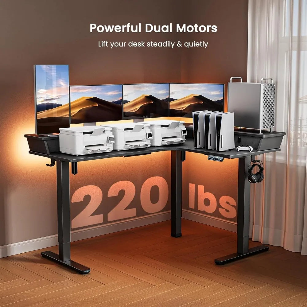 Large Stand Up Desk, 3 Drawers & 2 Cable Management Trays