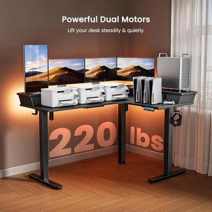 Large Stand Up Desk, 3 Drawers & 2 Cable Management Trays