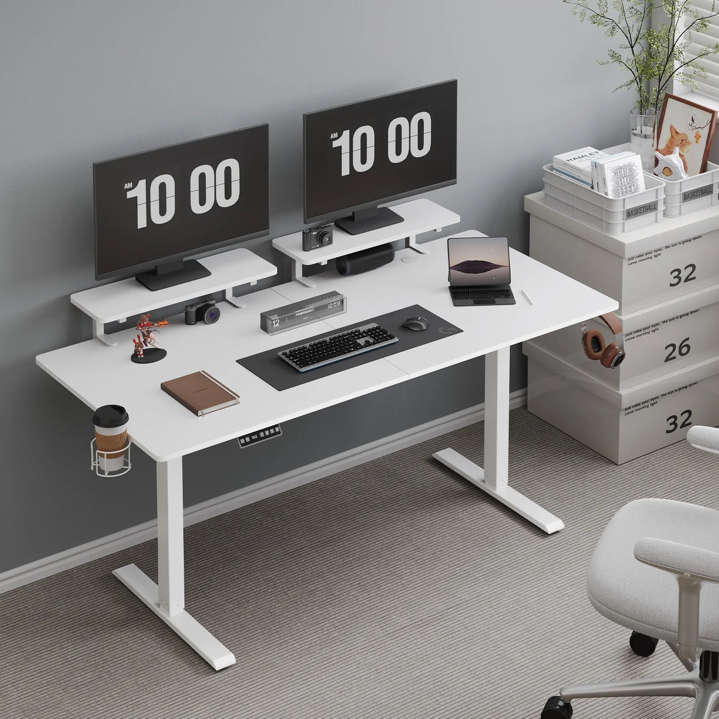 Standing Desk w/ 2 Adjustable Monitor Shelves