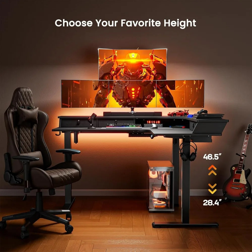Large Stand Up Desk, 3 Drawers & 2 Cable Management Trays