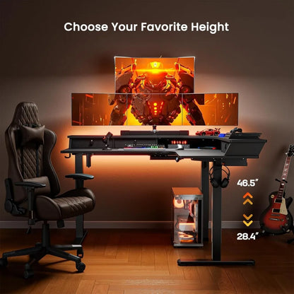 Large Stand Up Desk, 3 Drawers & 2 Cable Management Trays