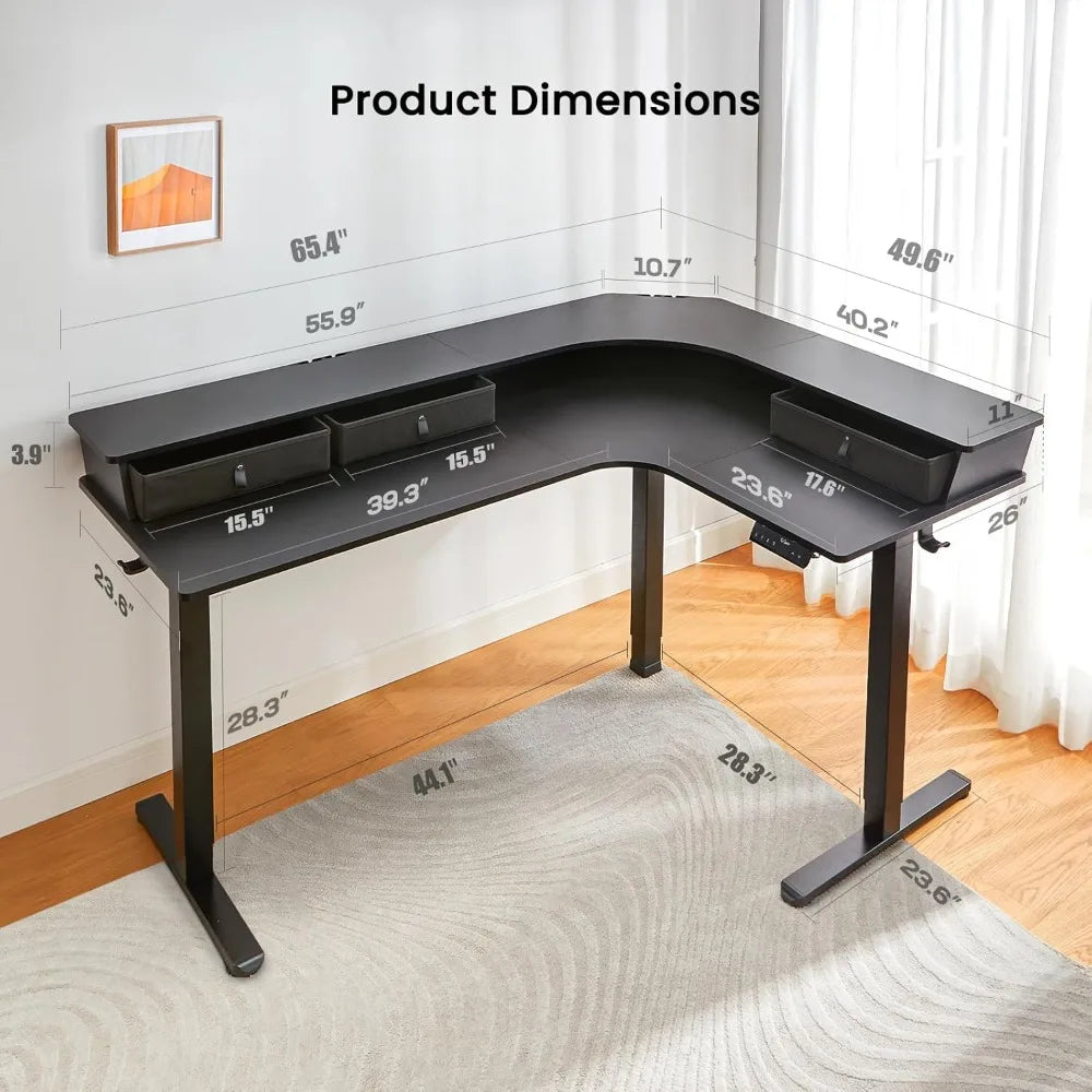 Large Stand Up Desk, 3 Drawers & 2 Cable Management Trays